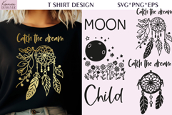 Moon Child|Floral Moon| T-shirt Dream Catcher SVG Product Image 1