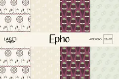 Dreamcatcher digital paper with burgundy sage and cream boho patterns