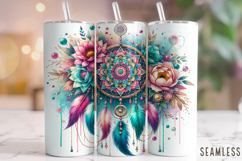Dreamcatcher Tumbler Wrap, Feathers Tumbler Sublimation PNG Product Image 1