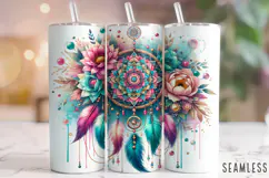 Dreamcatcher Tumbler Wrap, Feathers Tumbler Sublimation PNG Product Image 1