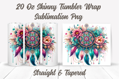 Dreamcatcher Tumbler Wrap, Feathers Tumbler Sublimation PNG Product Image 2