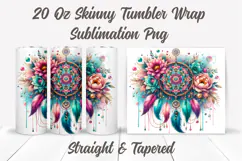 Dreamcatcher Tumbler Wrap, Feathers Tumbler Sublimation PNG Product Image 2