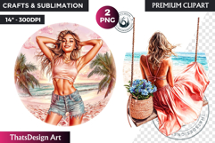 Dreamy Summer girls Clipart, beach Girl Clipart, Summer PNG Product Image 1