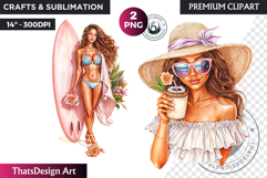 Dreamy Summer girls Clipart, beach Girl Clipart, Summer PNG Product Image 1