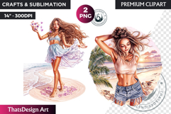 Dreamy Summer girls Clipart, beach Girl Clipart, Summer PNG Product Image 1