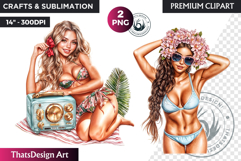 Dreamy Summer girls Clipart, beach Girl Clipart, Summer PNG Product Image 1