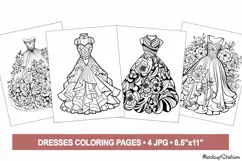 Dresses Coloring Pages | Fashion Coloring for Adults JPG Product Image 1