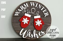 Warm Winter Wishes Door Hanger SVG | Christmas Welcome Sign Product Image 1