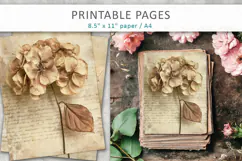 Dried Hydrangea junk journal pages, vintage botanical Product Image 2