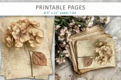 Dried Hydrangea junk journal pages, vintage botanical Product Image 5