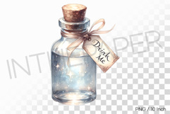 Vintage watercolor potion bottle with Drink me tag PNG art Product Image 1