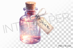 Pink mysterious liquid watercolor Drink me bottle PNG art Product Image 1