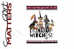 Drink Up Dog Witches with Border - 300 DPI - Hand Painted Product Image 2