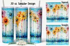 Colorful Dripping Daisy Flowers | 20 oz Tumbler Sublimation Product Image 1