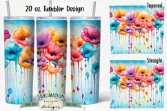Dripping Watercolor Poppies | 20 oz Tumbler Sublimation Wrap Product Image 1