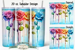 Dripping Watercolor Roses | 20 oz Tumbler Sublimation Wrap Product Image 1