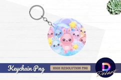 Cute rabbits and stars Round Keychain PNG Product Image 1