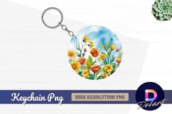 Watercolor floral illustration Round keychain png Product Image 1