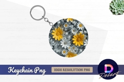 Yellow and white floral pattern Round Keychain PNG Product Image 1