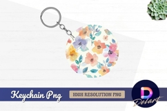 Floral watercolor circle Round Keychain PNG Product Image 1