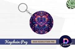Psychedelic heart abstract ornament Round Keychain PNG Product Image 1