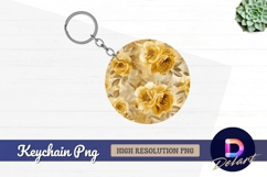 Golden rose floral pattern Round Keychain PNG Product Image 1