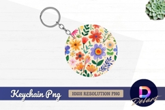 Colorful floral illustration for Round Keychain PNG Product Image 1