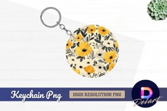 Yellow and white floral Round Keychain PNG Product Image 1