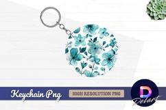 Turquoise watercolor floral design Round Keychain PNG Product Image 1