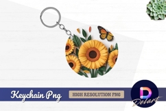 Paper sunflowers with butterfly round keychain png Product Image 1