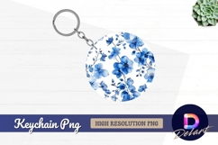 Blue watercolor floral circle background Round Keychain PNG Product Image 1