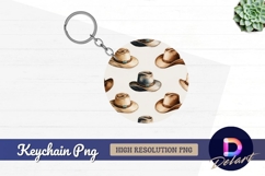 Watercolor cowboy hats round keychain png design Product Image 1
