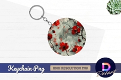 Red floral grunge circle Round Keychain PNG Product Image 1
