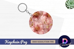 Pink floral gold accent Round Keychain PNG Product Image 1