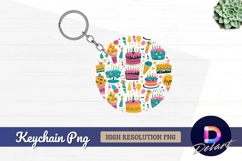 Birthday cakes and treats pattern Round Keychain PNG Product Image 1