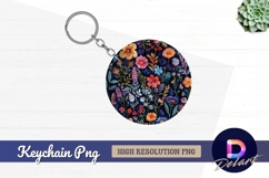 Embroidered floral pattern Round Keychain PNG Product Image 1