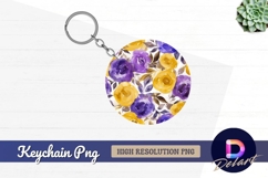 Watercolor purple and yellow roses Round Keychain PNG Product Image 1