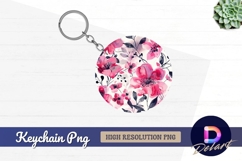 Pink watercolor floral Round Keychain PNG Product Image 1