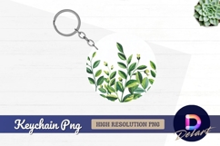 Watercolor green leaves and buds Round Keychain PNG Product Image 1