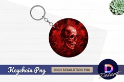 Floral skull design in red Round Keychain PNG Product Image 1