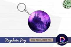 Purple fantasy castle landscape Round Keychain PNG Product Image 1