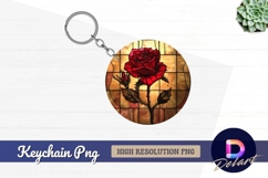 Stained glass rose flower Round Keychain PNG Product Image 1