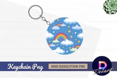 Rainbows clouds stars Round Keychain PNG Product Image 1