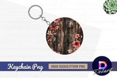 Rustic wood floral circle Round Keychain PNG Product Image 1