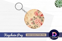 Pink roses vintage floral Round Keychain PNG Product Image 1