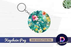 Watercolor floral circle Round Keychain PNG Product Image 1