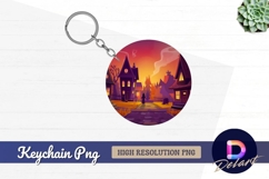 Spooky halloween village round keychain png Product Image 1