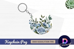 Blue roses floral circle round keychain png Product Image 1