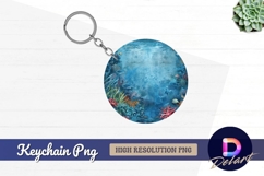 Watercolor underwater scene Round Keychain PNG Product Image 1