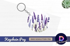 Watercolor lavender flowers on white round keychain png Product Image 1